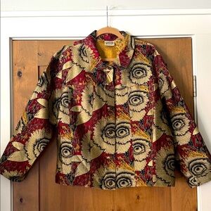 Chicos Design Silk Blend Sunflower Jacket Womens 3/XL Button down Art to Wear